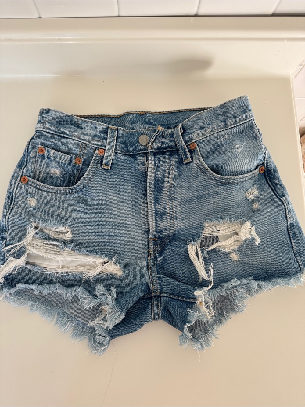 Levi's Light Blue Distressed Denim Cutoff Shorts